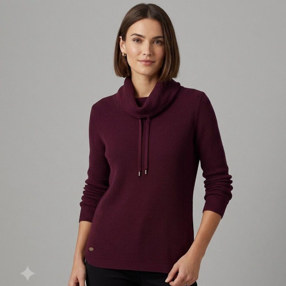 Lauren Ralph Lauren Waffle Knit Pullover Womens Sz L Burgundy Cowl Neck